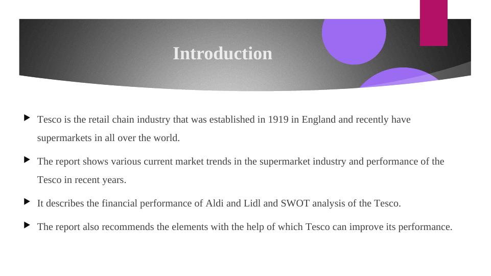 Current Market Trends of Supermarket: Tesco Performance, Financial Performance of Aldi and Lidl, SWOT Analysis, Recommendations_3