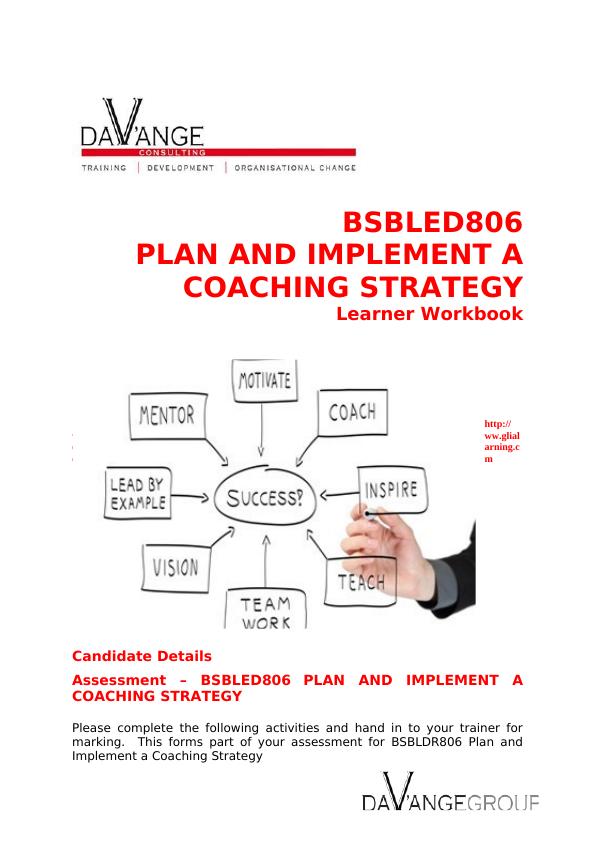 BSBLED806 Plan and Implement a Coaching Strategy Learner Workbook_1