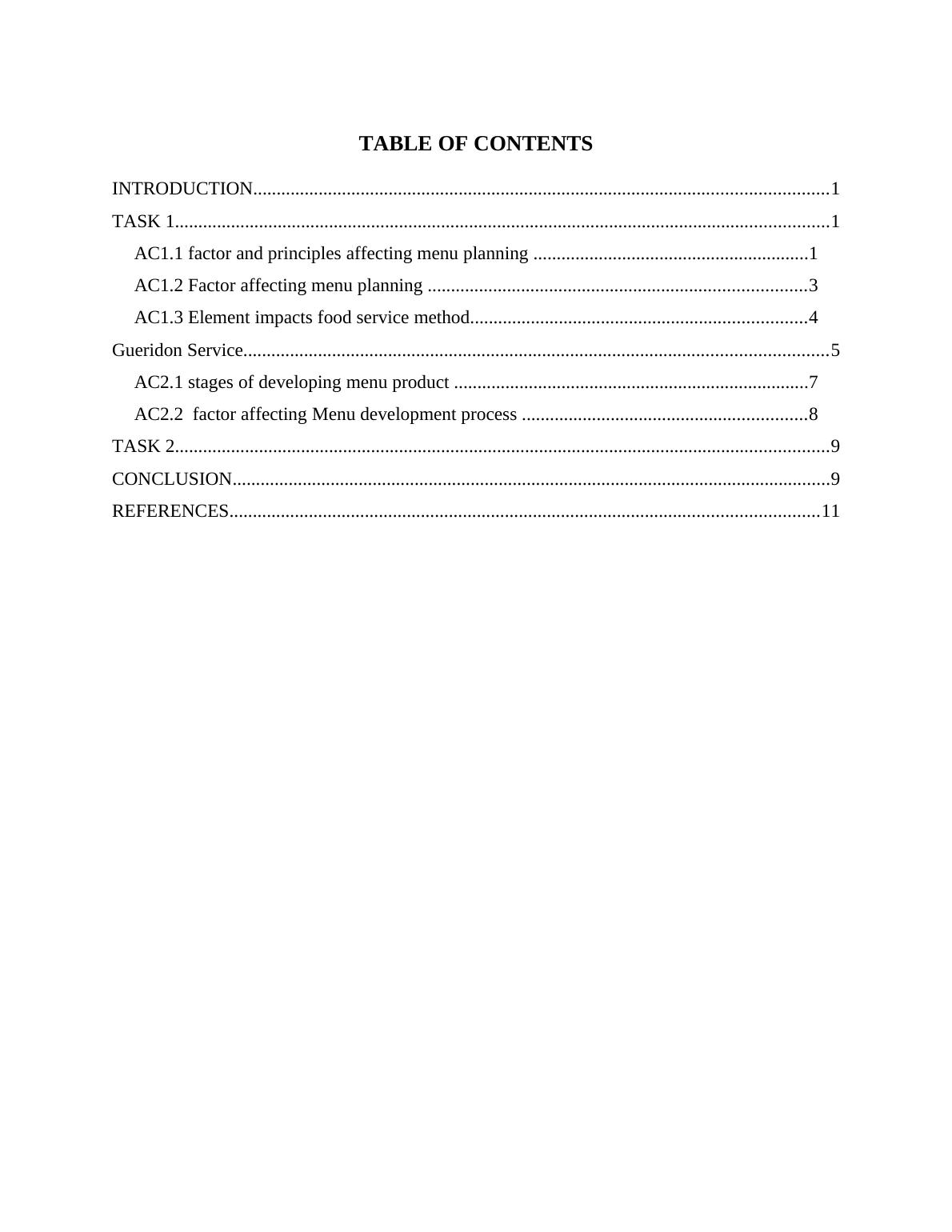 TABLE OF CONTENTS INTRODUCTION Menu Planning and Product Development TABLE OF CONTENTS_2