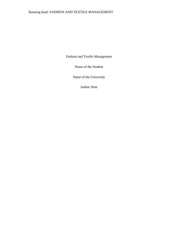 Fashion and Textile Management Desklib