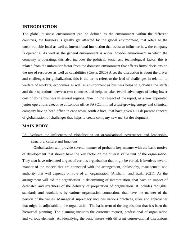 Influences of Globalisation on Organisational Governance and Leadership