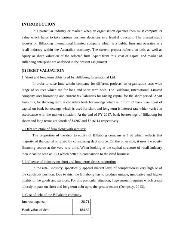 Debt and Equity Valuation of Billabong International Ltd_3