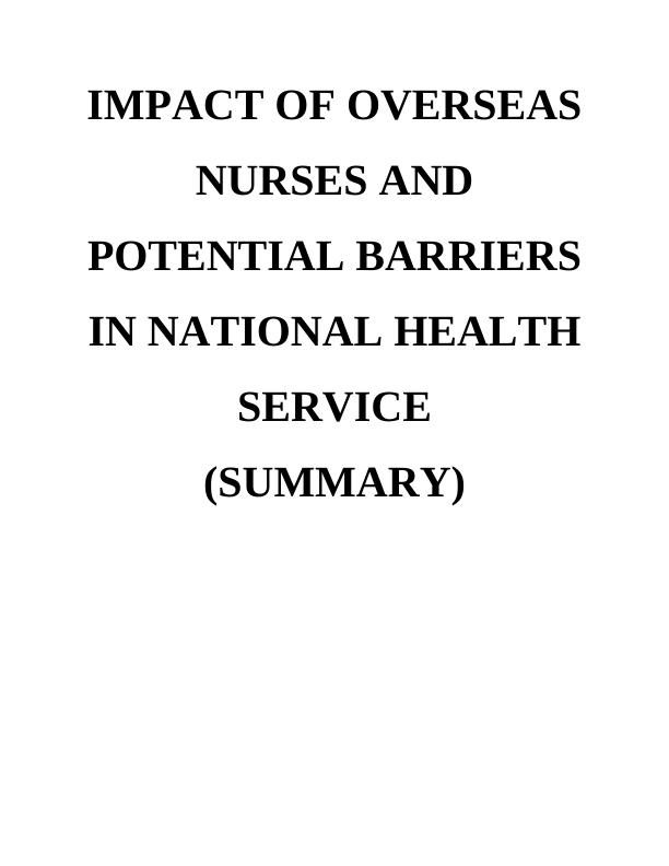 Report on Impact of Overseas Nurses and Potential Barriers in NHS_1