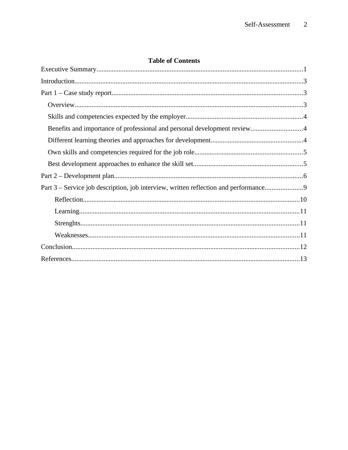 Self-Assessment in Hospitality Sector - Desklib