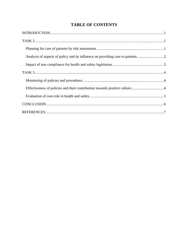 HEALTH AND SAFETY IN SOCIAL CARE TABLE OF CONTENTS INTRODUCTION_2