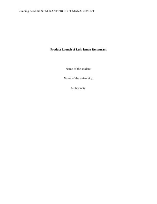 RESTAURANT PROJECT MANAGEMENT 