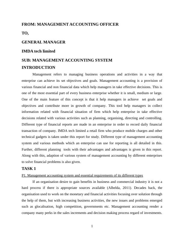 Management Accounting Assignment: IMDA Tech Ltd_3