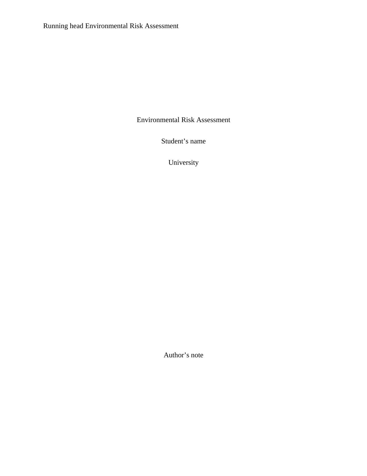 Environmental Risk Assessment : Polluted drinking water_1