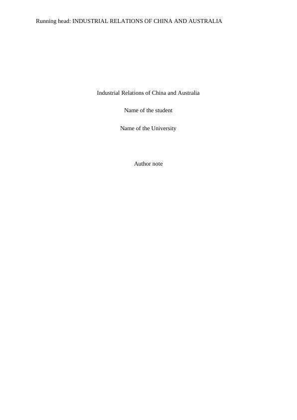 Industrial Relations of China and Australia Assignment PDF_1