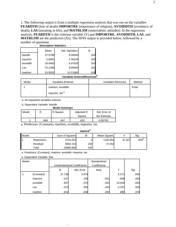 Psychology Assignment Regression Anova Hypothesis Tests