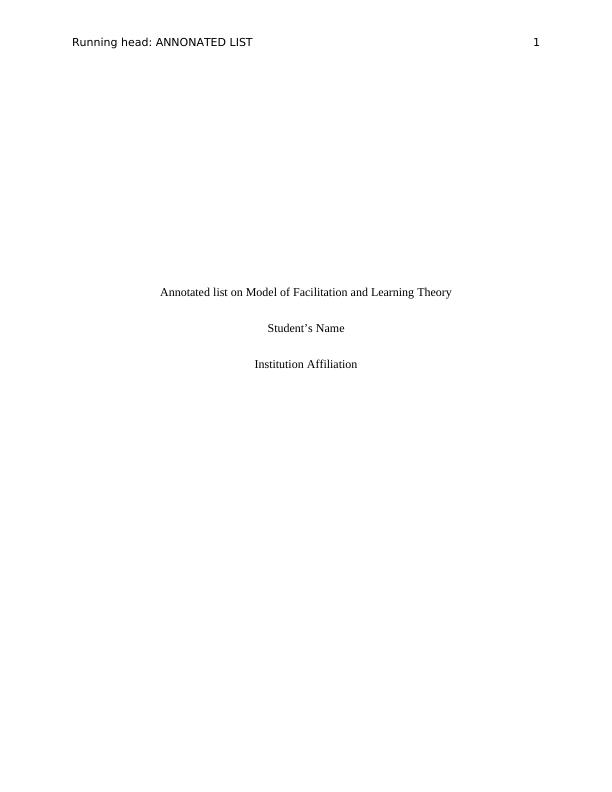 Annotated list on Model of Facilitation and Learning Theory Paper 2022_1