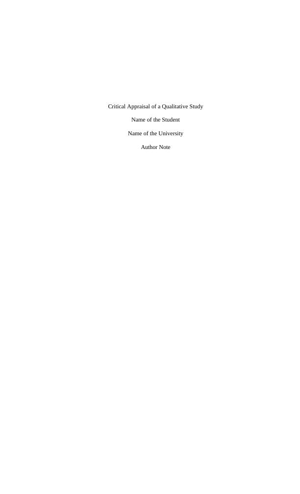 Critical Appraisal of a Qualitative Study_1