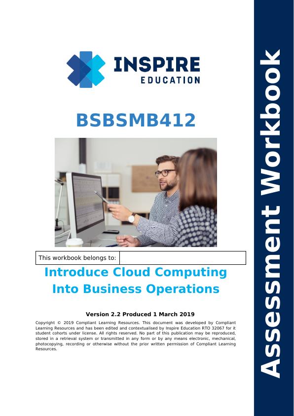 (BSBSMB412)-Introduce Cloud Computing into Business Operations: Assessment Workbook_1