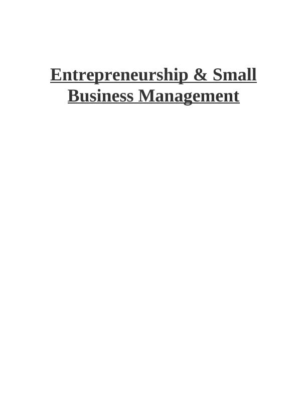 Entrepreneurship & Small Business Management