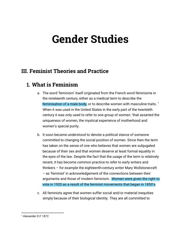 Feminist Theories and Practice | Gender Studies_1