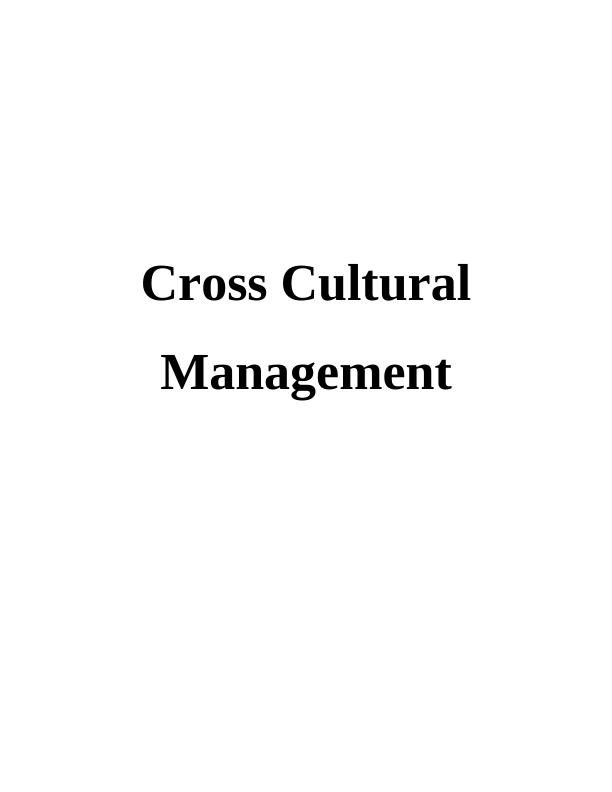 Cross Cultural Management : Assignment_1