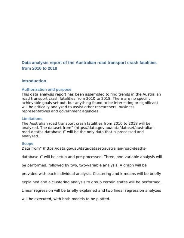 Data Analysis Report of Australian Road Transport Crash Fatalities_2