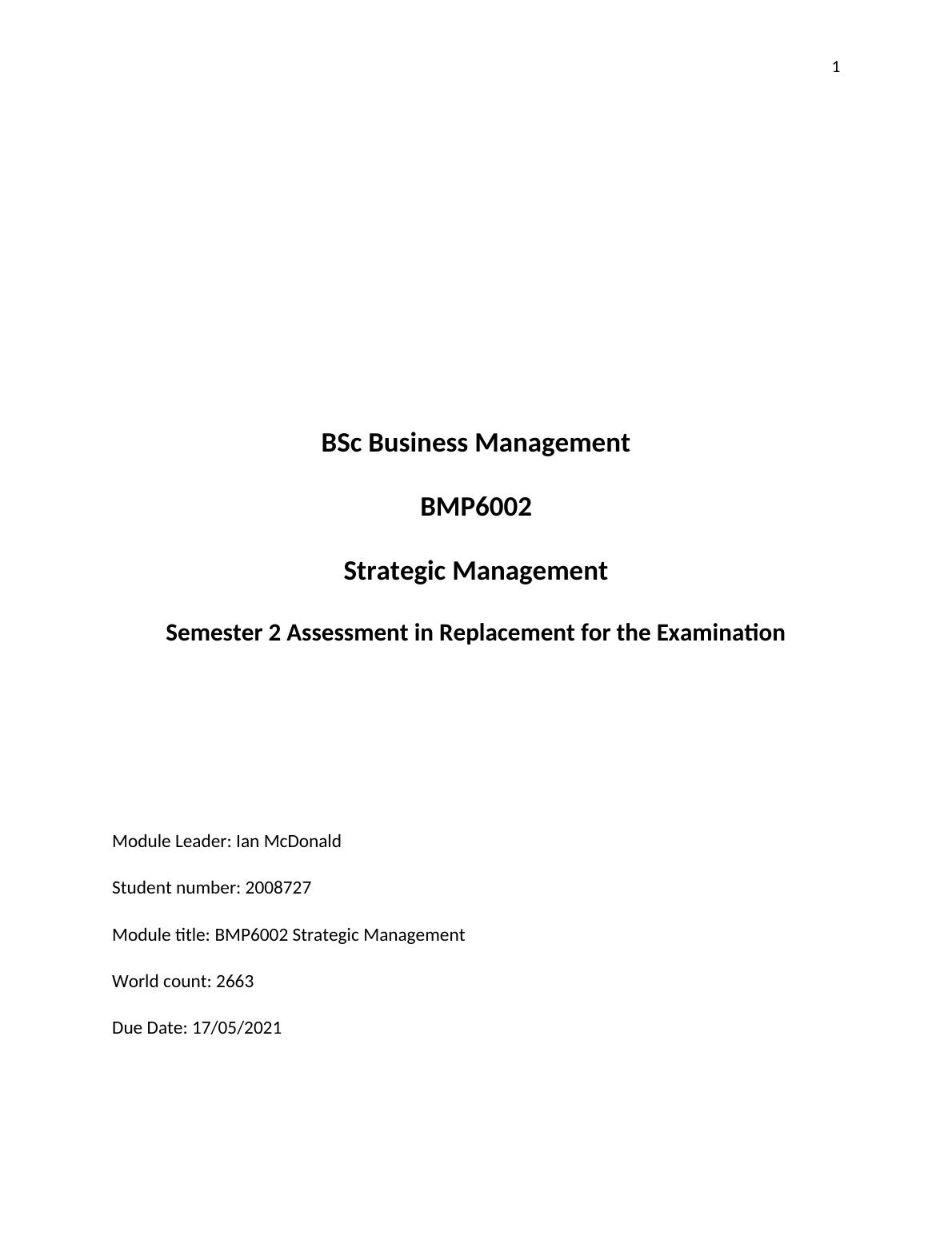 BMP6002: Business Management Assessment 2022