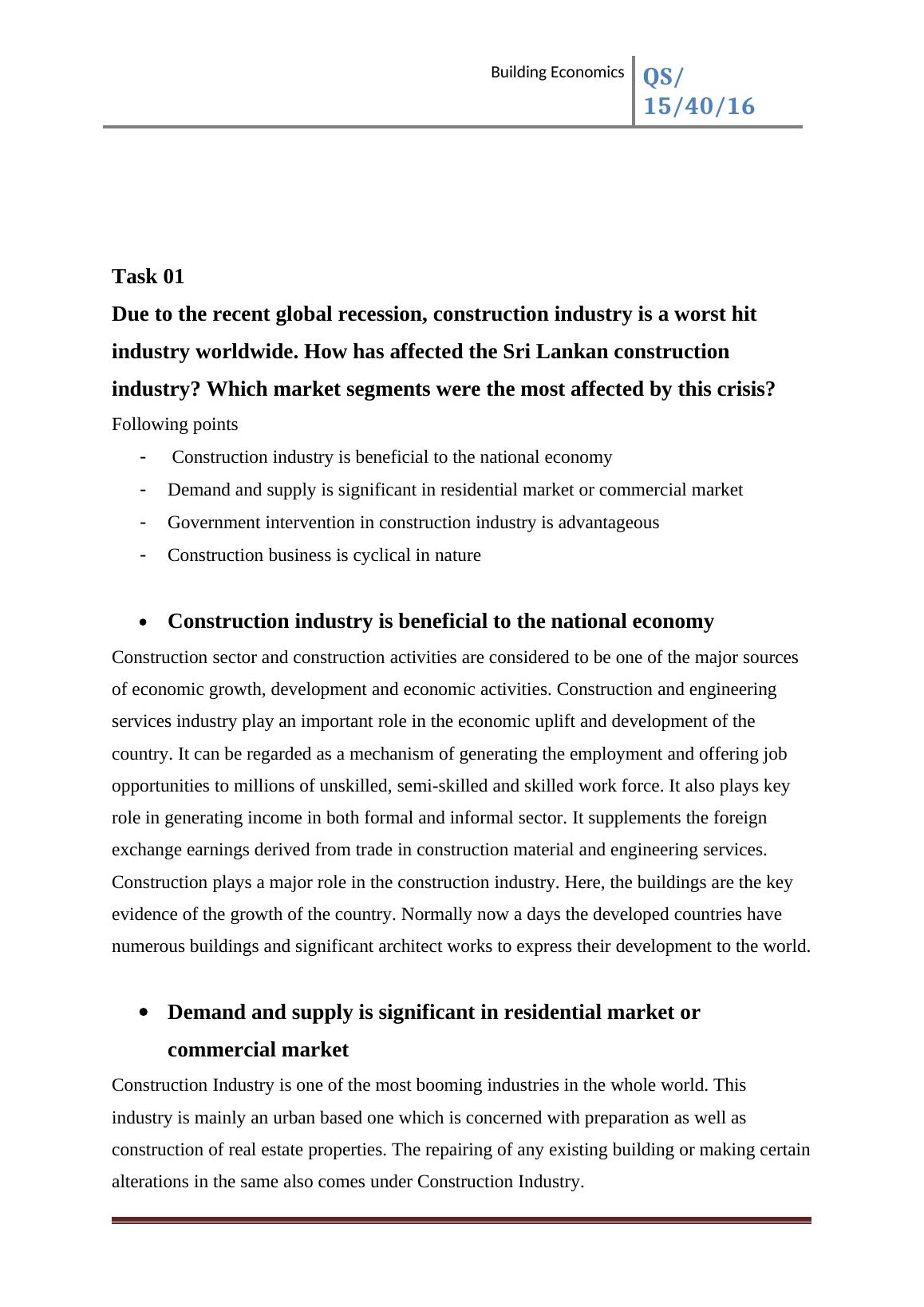 Building Economics Construction Industry