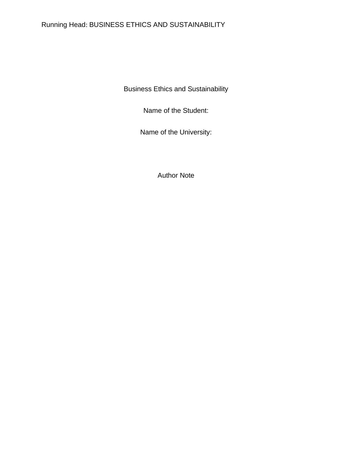 Report on Business Ethics and Sustainability in Organization_1