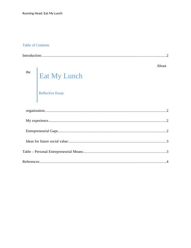 Essay On Eat My Lunch- Organization in London - NUT201_1