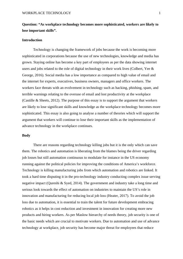 Work Place Technology Essay 2022_2