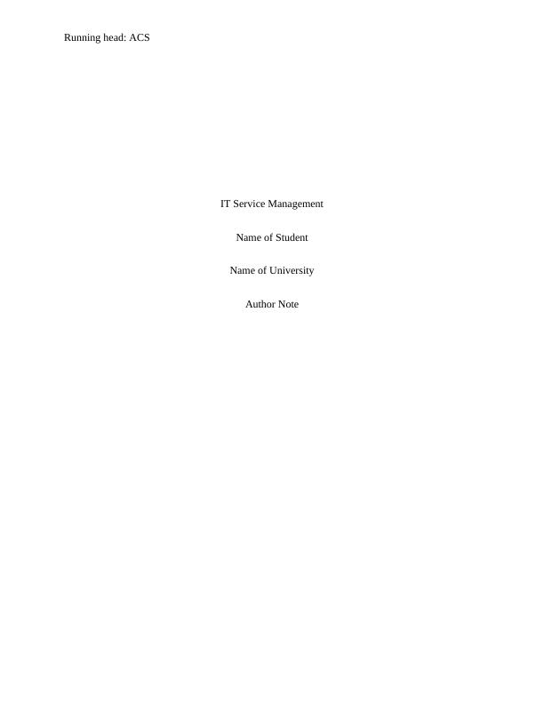 ACS IT Service Management Assignment 2022_1