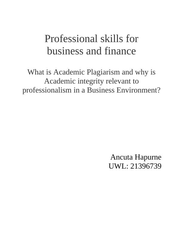 Professional Business Skills : Assignment_1
