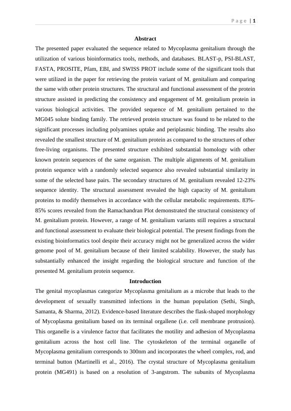 Structural and Functional Assessment of Mycoplasma genitalium Protein Sequence_1