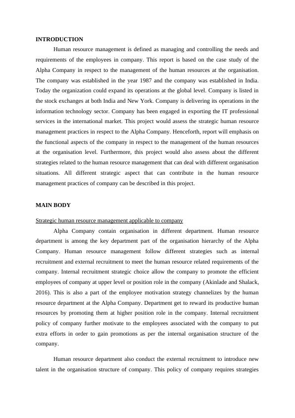 Strategic Human Resource Management Practices at Alpha Company