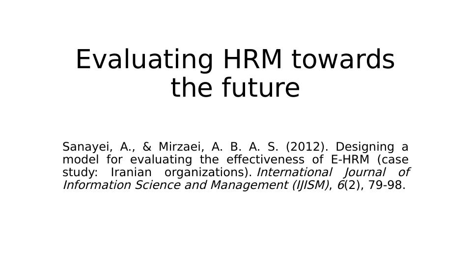 Evaluating HRM Towards the Future Article 2022_1