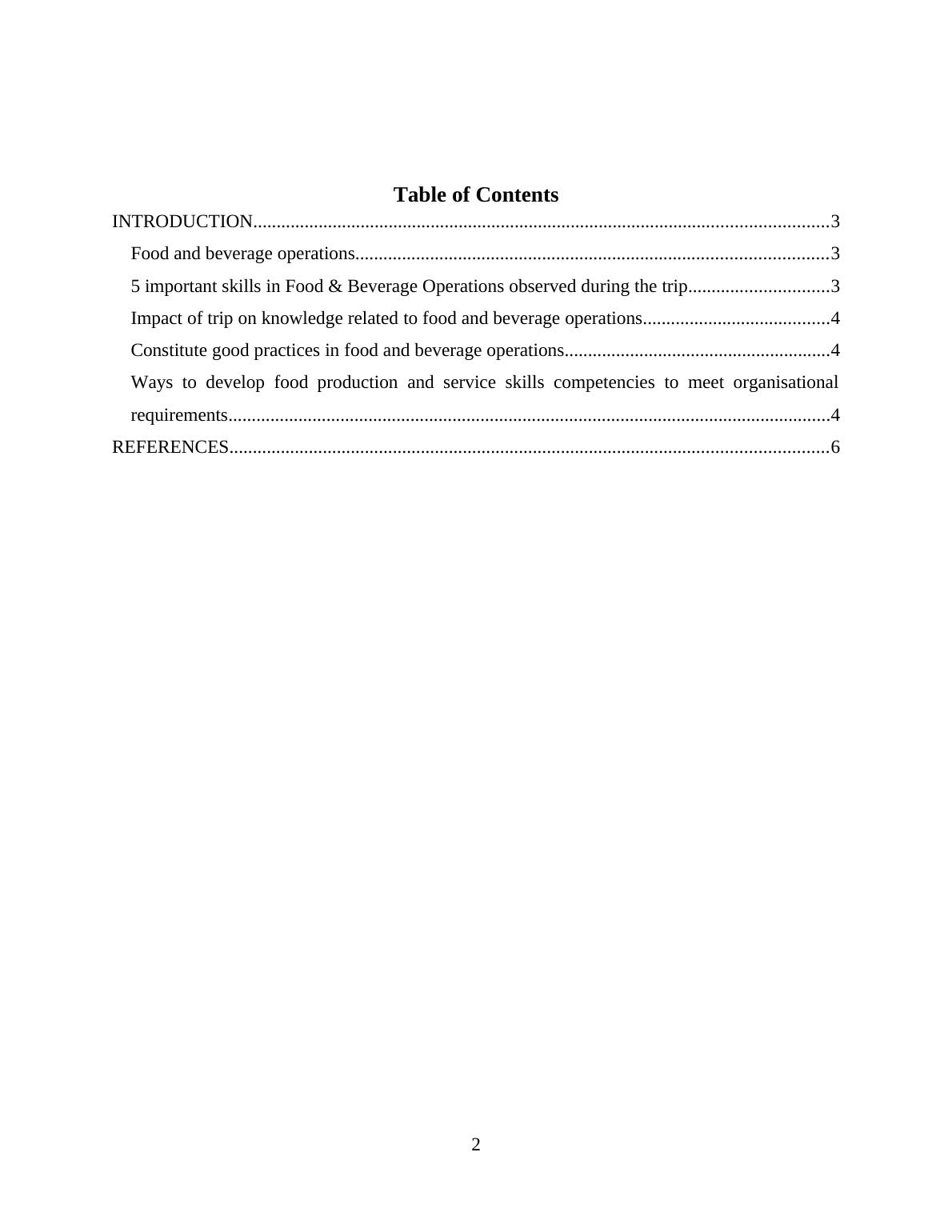 Food and Beverage Operations Skills, Practices, and Development