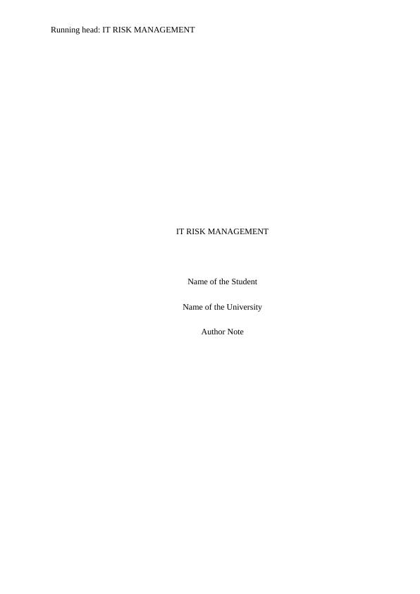 IT Risk Management Assignment | Cloud Computing_1