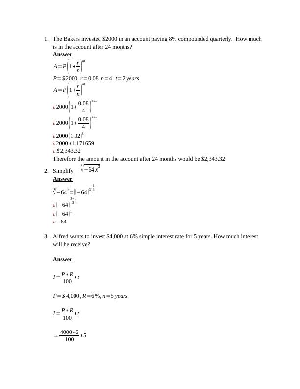 Math 107 Quiz 5 - Desklib