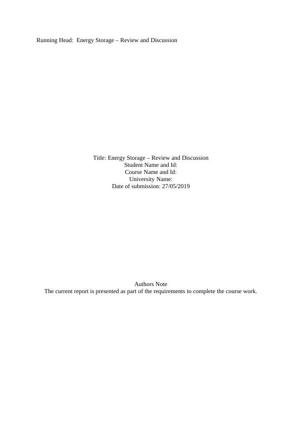 Energy Storage Review and Discussion.