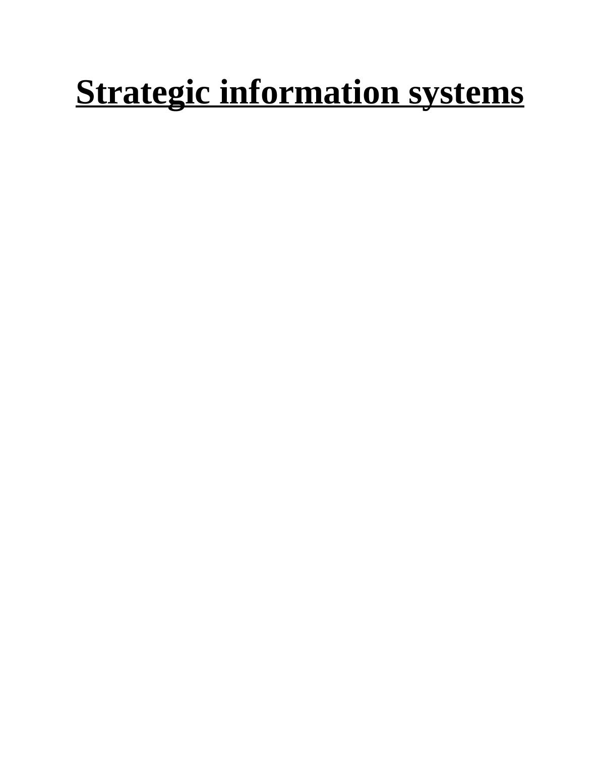 Strategic Information Systems Solved Assignment_1