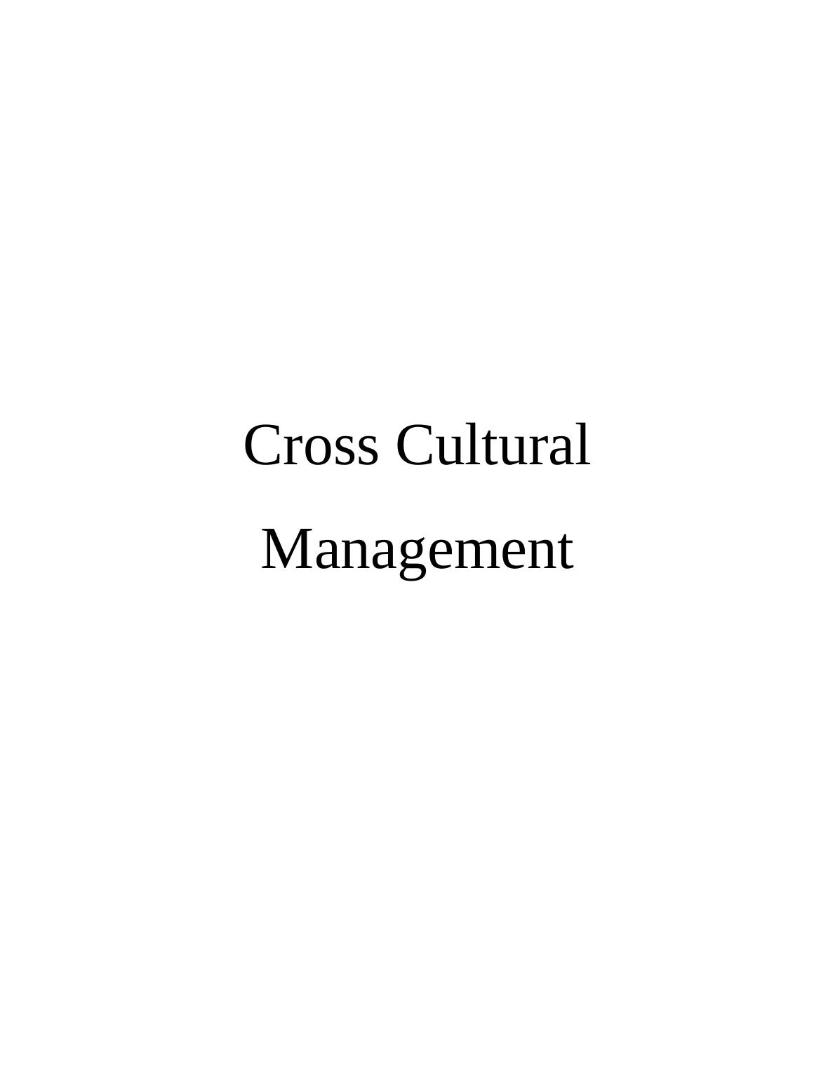 Cross Cultural Management :  Assignment_1