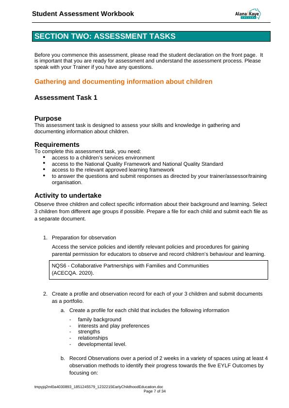 CHCECE023: Analyse Information to Inform Learning (Core Unit) Assessment_7