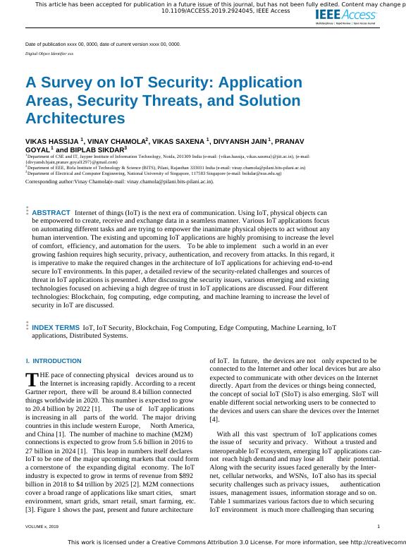 A Survey on IoT Security: Application Areas, Security Threats, and Solution Architectures_1