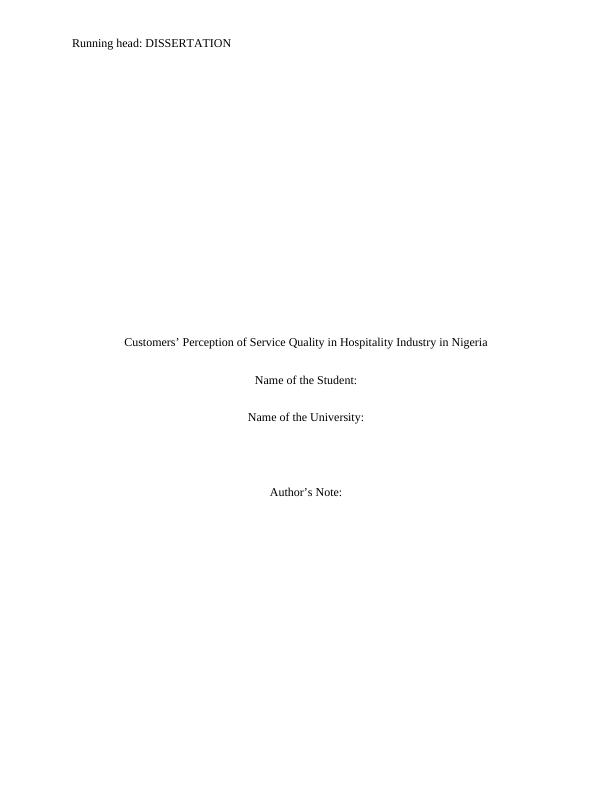 Customers' Perception of Service Quality in Nigerian Hospitality Sector: Factors and Importance Performance Analysis | Dissertation Study_1