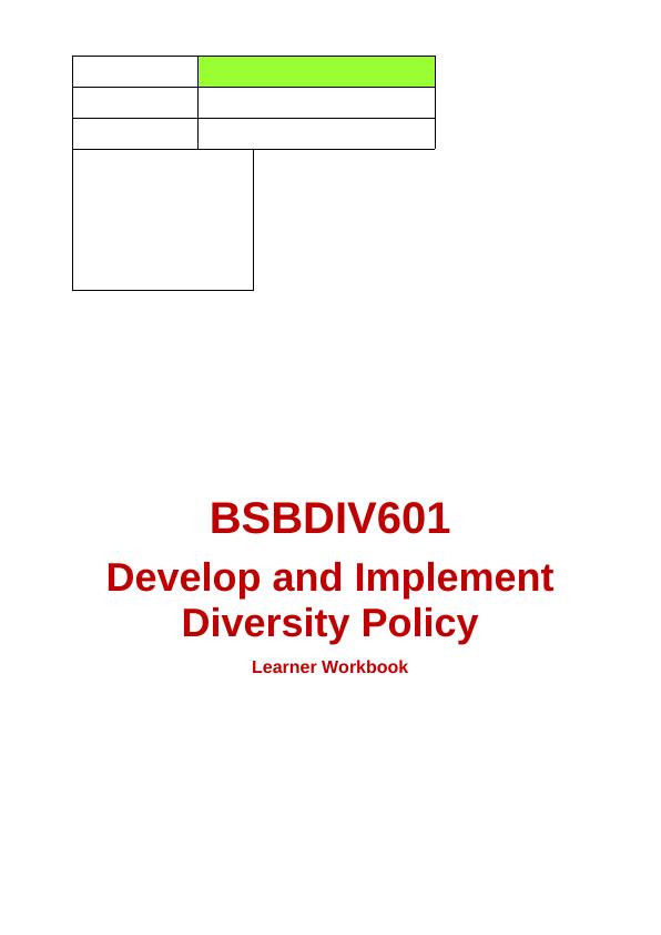 BSBDIV601 Develop and Implement Diversity Policy Learner_1
