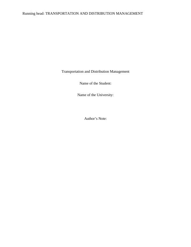 Transportation and Distribution Management Assignment_1