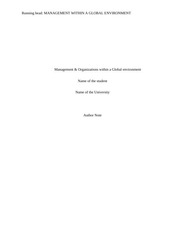 Management & Organizations in Global Environment Report - MKT 562_1