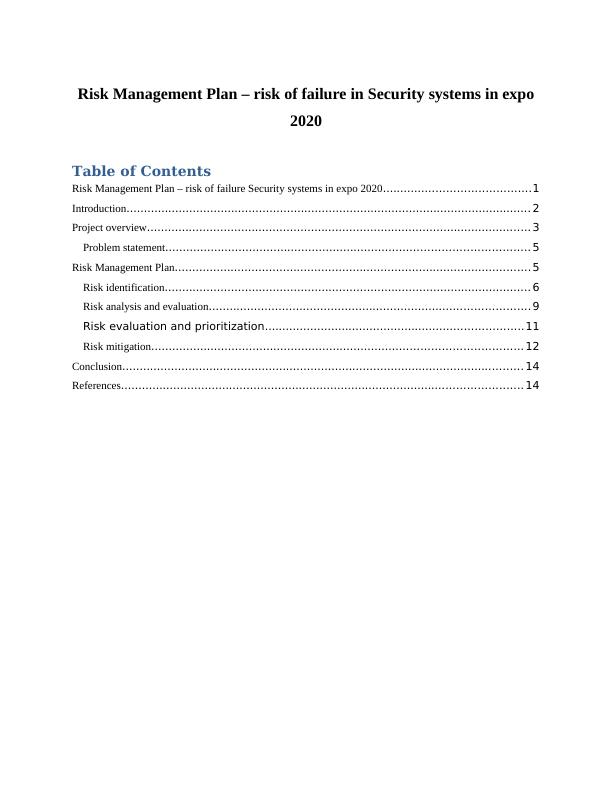 Risk Management Plan – Risk of failure in Security Systems_1
