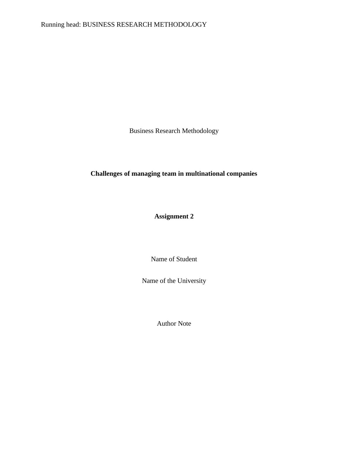 HI6008 - Business Research Methodology, Multinational Companies_1