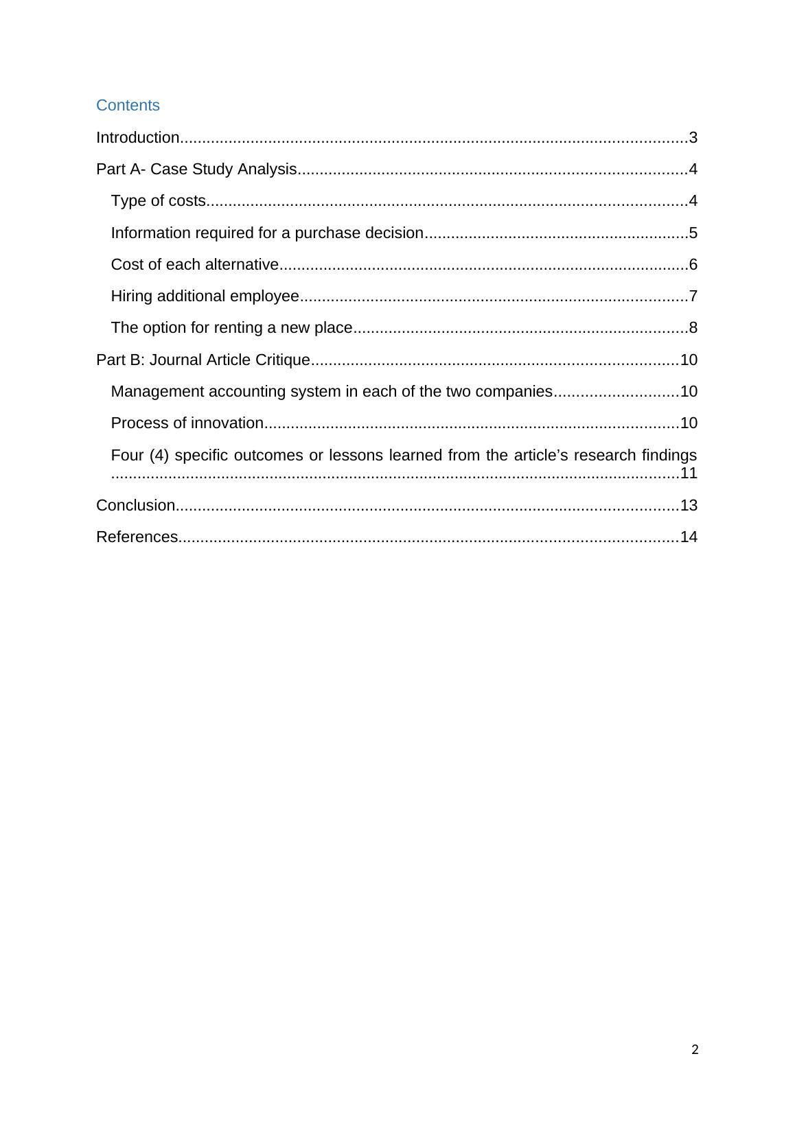 Management Accounting Case Studies | Desklib