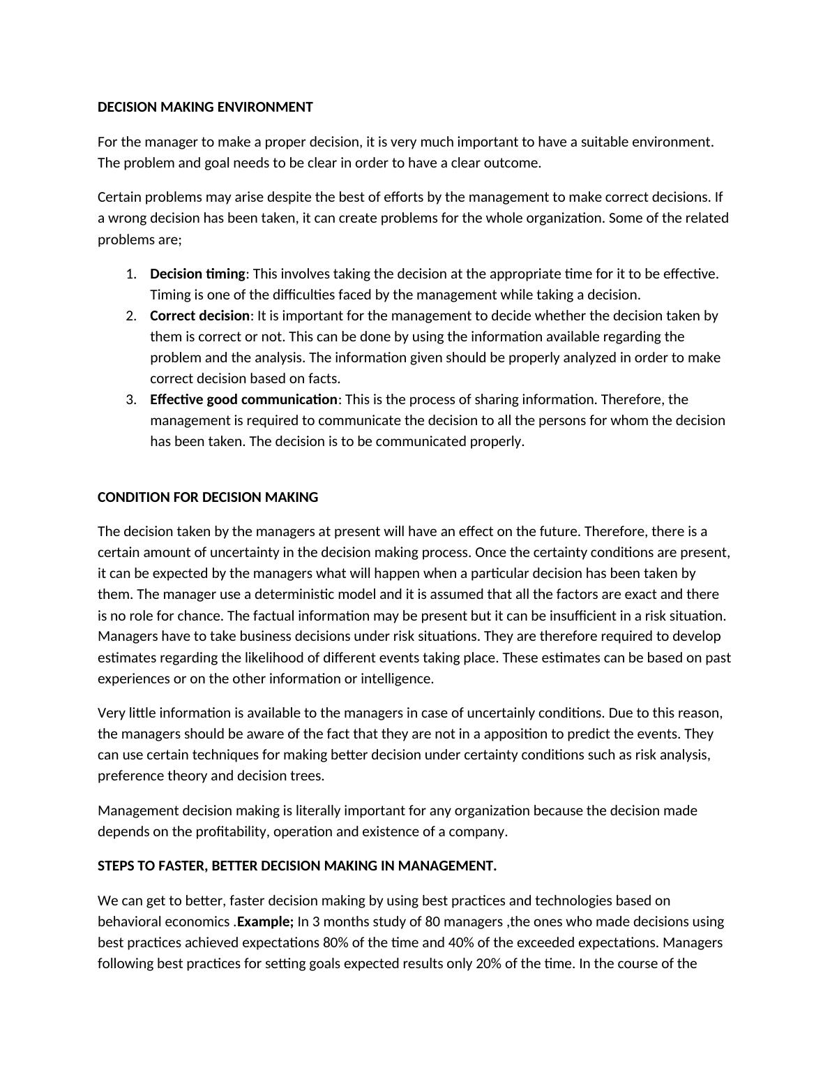 case study related to decision making