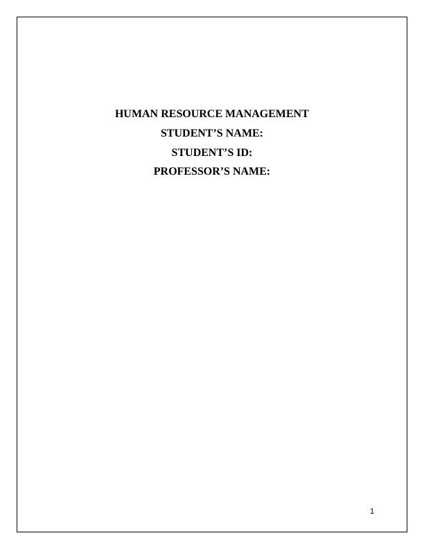 Human Resource Management | Assignment_1