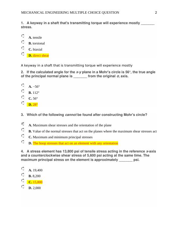 Mechanical Engineering Multiple Choice Questions_2