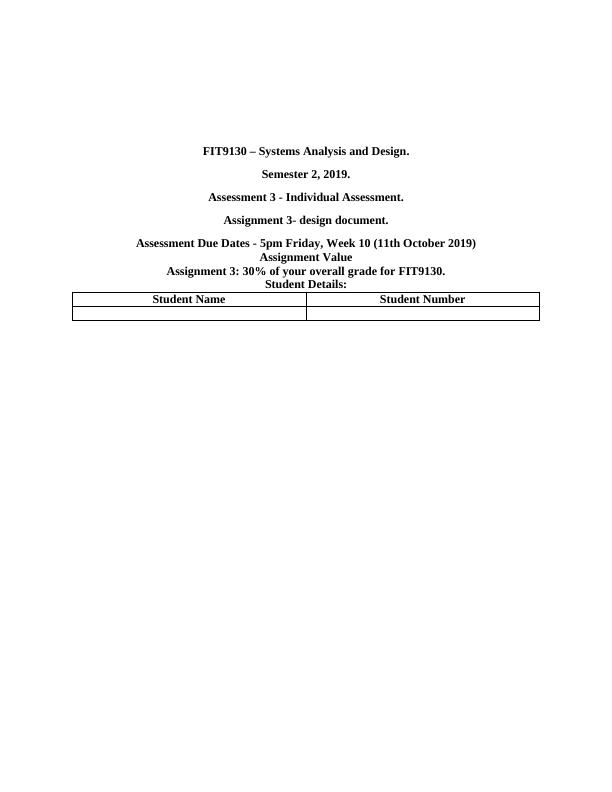 FIT9130 – Systems Analysis and Design Assessment 2022_1